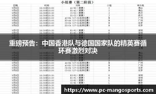重磅预告：中国香港队与德国国家队的精英赛循环赛激烈对决